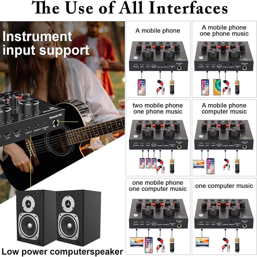 Звуковая карта V8 Bluetooth для прямой трансляции с совместимостью с микрофоном BM-800 для мобильных телефонов