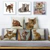 Милый принт бенгальской кошки Наволочка Бежевый лен Наволочки для диванных подушек Диван