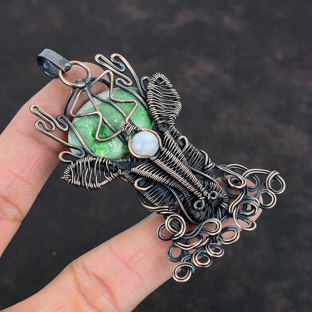 Подвеска из варисцита, медная проволока, обернутая в ручную ювелирное изделие, подвеска из драгоценного камня в виде оленьей морды, радужный лунный камень, подвеска из медной проволоки, подарок для мамы