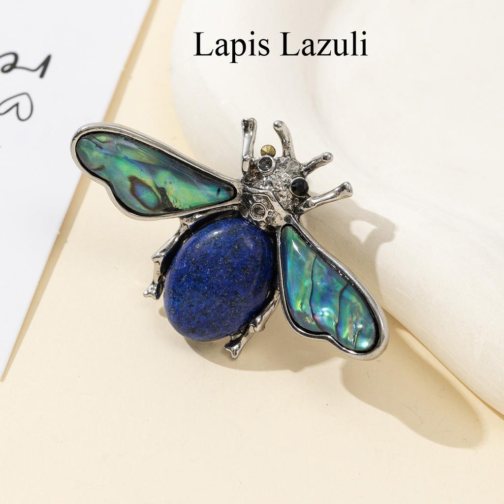 1Pc, Natural Stone Ladybird Shape Brooches, Boho Reiki Healing Crystal Amethyst Malachite Lapis Lazuli Gemstone Brooch Pin for Women Men Jewelry