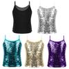 Kids Girls Adjustable Spaghetti Shoulder Straps Sparkly Sequined Tank Top for Stage Dancing Performance