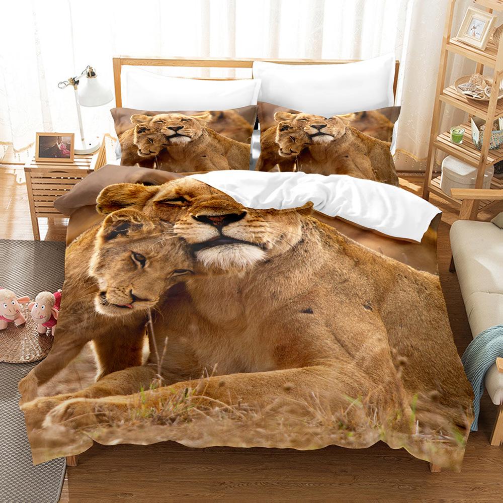3D Digital Printing Lion Three-Piece Home Textile Bed Sheet Kit Bedding Kit