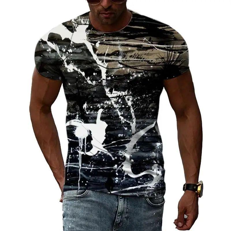 Летняя мужская повседневная модная футболка с нерегулярным узором с 3d принтом и круглым воротником с коротким рукавом, уличная свободная одежда больших размеров, дышащий топ