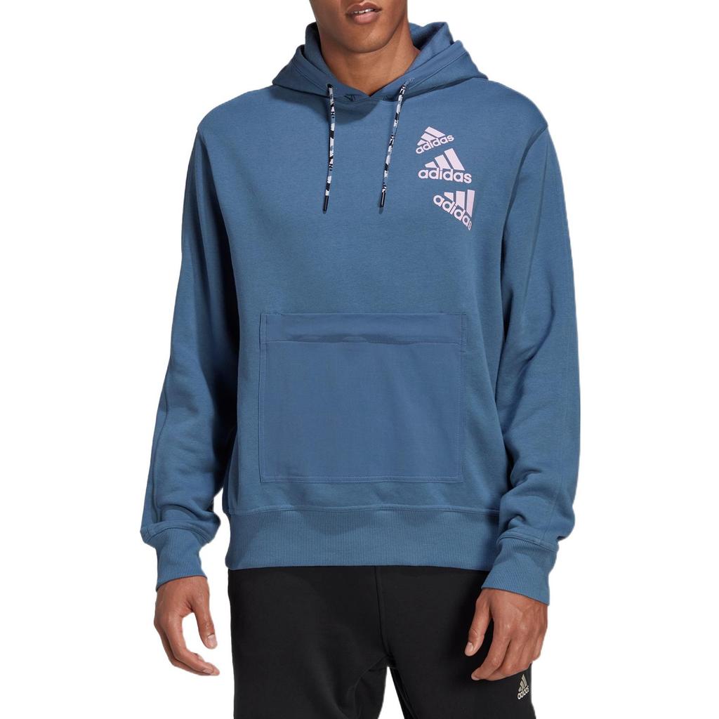 Adidas Solid Print Hoodie With Drawstring And Long Sleeves Unisex Hoodie Blue HL9382