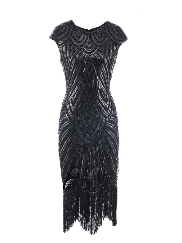 1920s Retro European & American Sequin Tassel Braided Dress