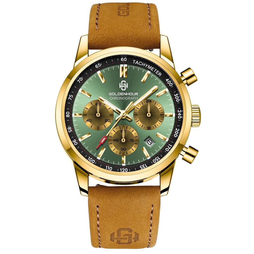 Luxury Mens Watch Fashion Leather Luminous Calendar Business Man Watch Waterproof Chronograph Gold Quartz Watches for Men