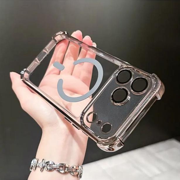 for Transparent Plating Case for For Iphone 17 16 1 Pro Max 14 Plus 11 12 13 Air Magnetic Airbag Bumper Shockproof Cover