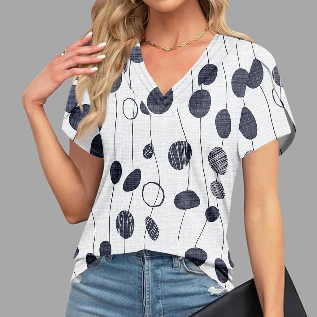 Blouses For Women Dressy Casual, Fashion Print Short Sleeve Retro Print T-Shirt Unique Design  V-Neck Oversized Tshirts
