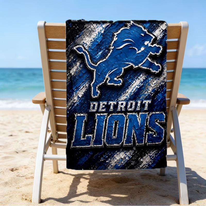Custom Name Beach Towel Lions Team Beach Towel, Soft Microfiber, Gift for Her/Him, Birthday, for Pool, Beach, Travel, Fan gifts