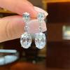 Huitan Dainty Drop Earrings with Geometric Crystal CZ Silver Color Daily Wear Temperament Accessories for Women Fashion Jewelry