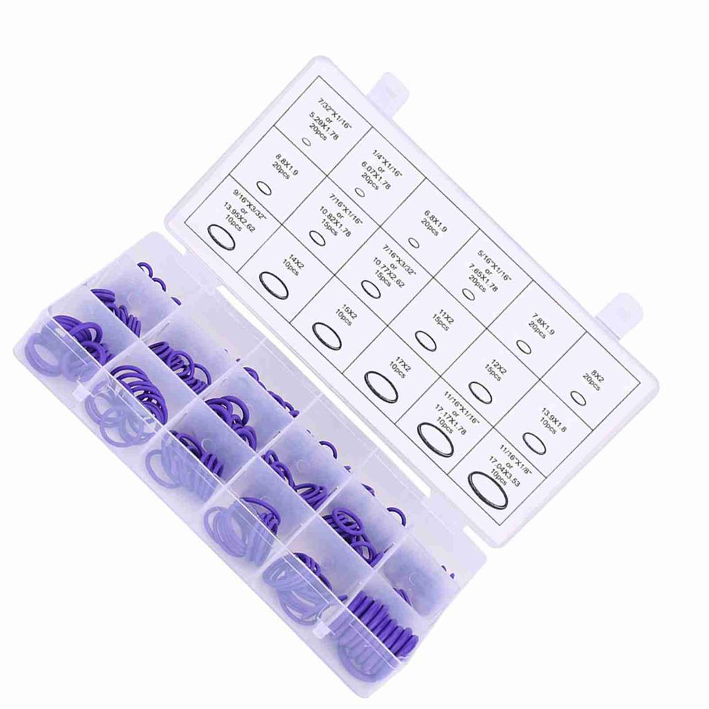 270 шт. Ассорти из резиновых уплотнений для автомобильного компрессора кондиционера, резиновых шайб, фиолетовых уплотнений