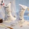 Embroidered Knee-High Winter Hanfu Boots: Ethnic Style, Plush Cotton, Inner Height Boost