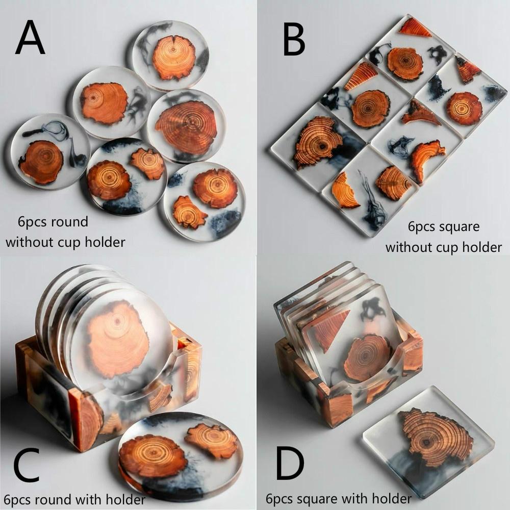 6PCS/SET Creative Resin Pine Coasters Heat-resistant Placemats Drink Mat Tea Coffee Cup Pad Waterproof Non-slip Table Decor Tableware Pad