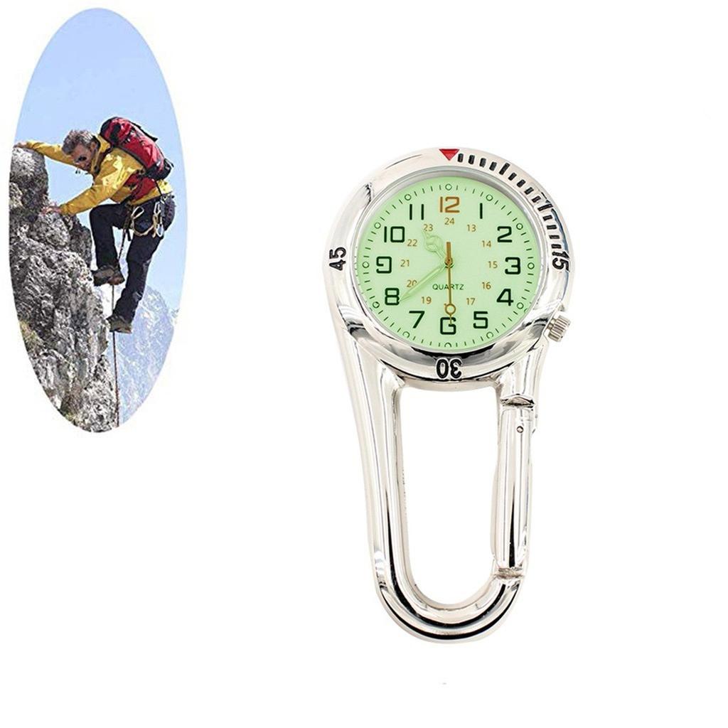 Beautiful Black/Silver Clip On Carabiner Luminous Face Watch For Doctors Nurses Paramedics Chefs