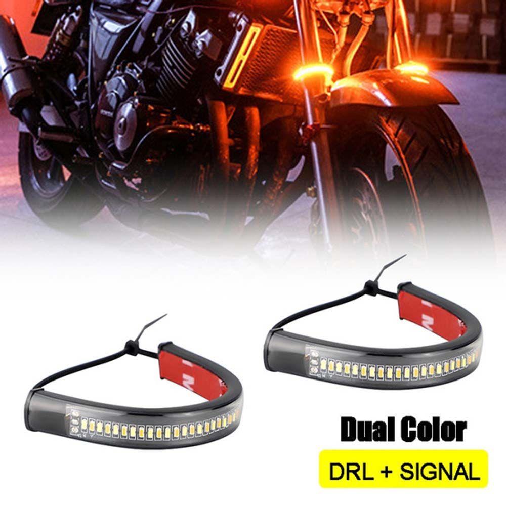 Motor Flasher Light Ring Fork Strip Lamp Motorcycle Turn Signal Light LED Daytime Running Lamp