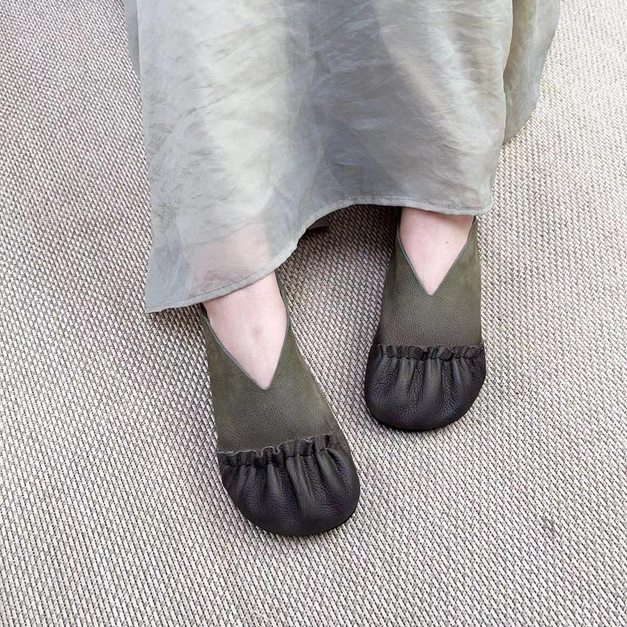 Johnature Плиссированные женские туфли на плоской подошве из натуральной кожи в стиле ретро, ​​повседневные лоферы без шнуровки ручной работы на мягкой подошве с круглым носком