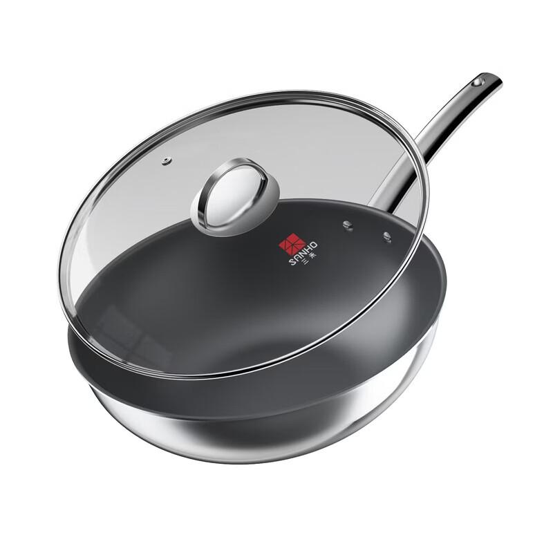 Sanhe 30cm Uncoated 304 Stainless Steel Wok
