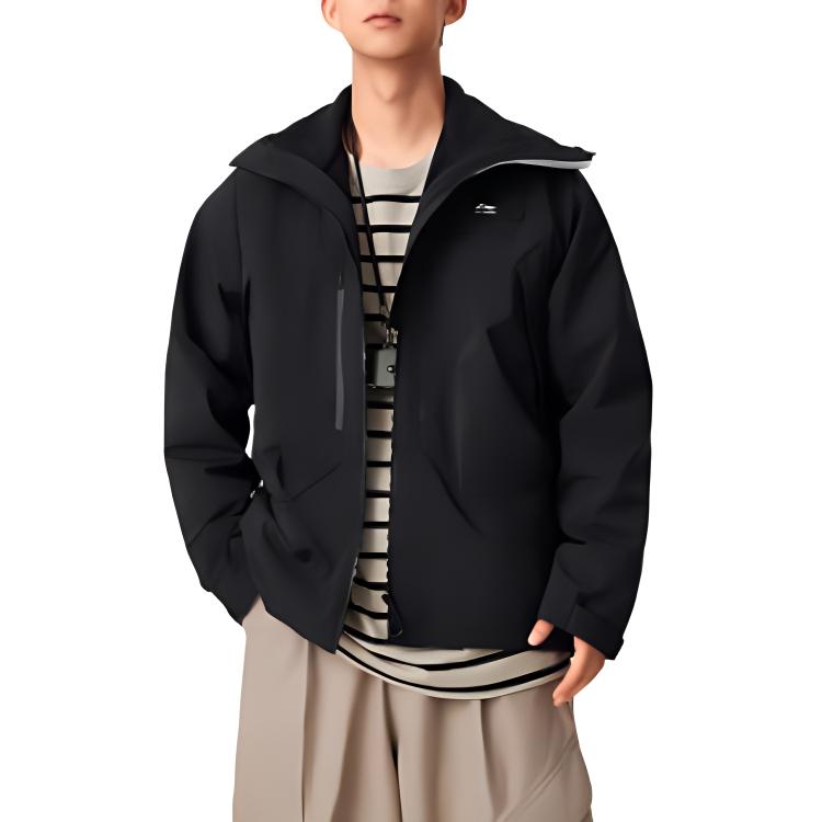 Li Ning Sports Trend Series Lettered Hooded Fleece Loose Long Sleeve Windbreaker Men topwear Black AWBU031-2