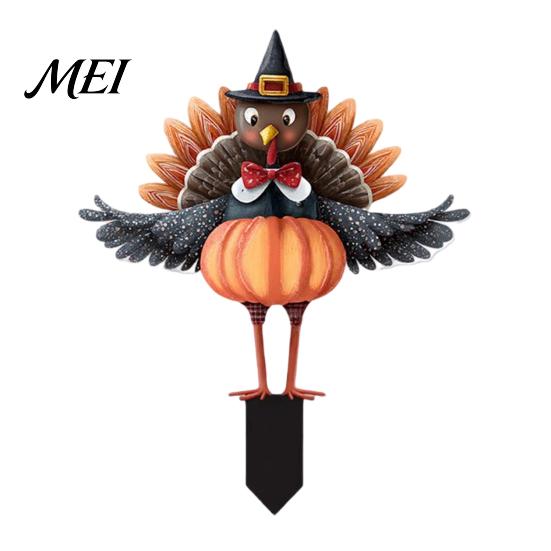 Thanksgiving Welcome Yard Signs Turkey Garden Stake, Wizard Hat with Pumpkin Lawn Ornament, Autumn Harvest Ornaments Waterproof Acrylic Sign
