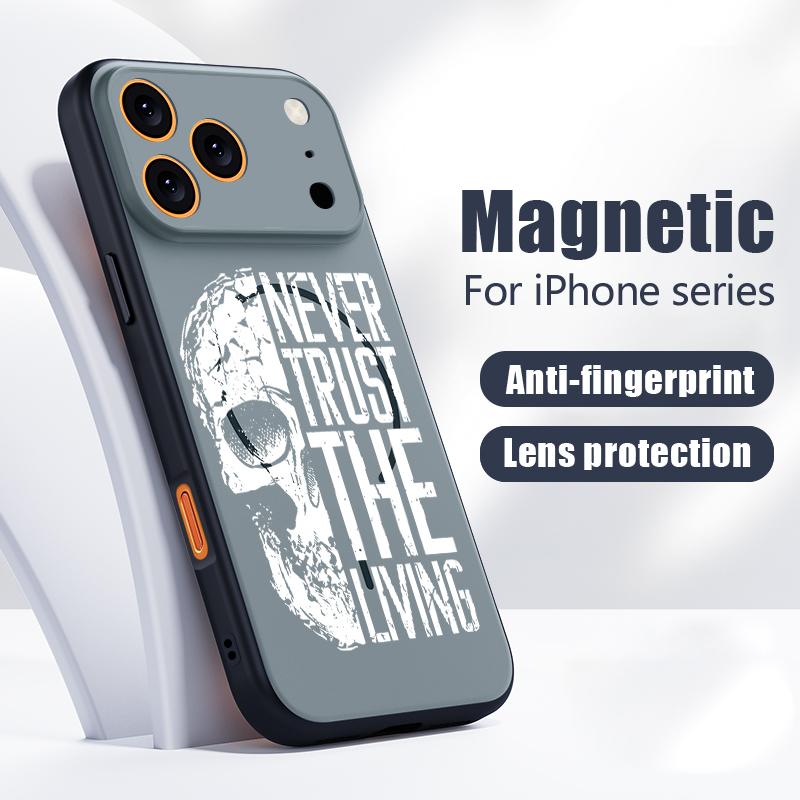 Чехол с узором из черепов и букв для iPhone 17 Pro Max Магнитный для Magsafe Гибридный ТПУ+ПК Матовая крышка для iPhone 16 15 14 13 Pro Max