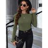 Patchwork Ruffled Long-sleeved Crew Neck Slim Top