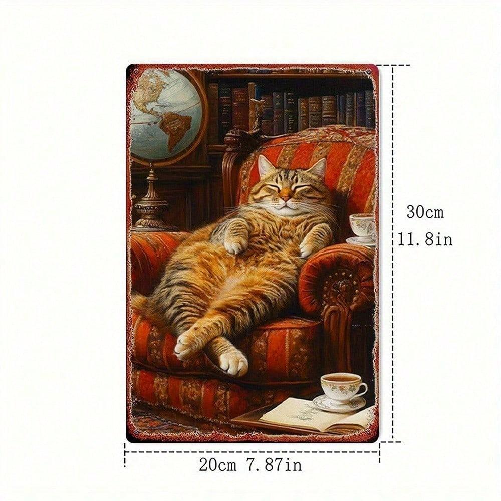 Винтажная кошка в кресле, металлическое настенное искусство, 8x12 дюймов, деревенское железное подвесное украшение