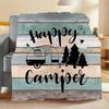 Cozy Flannel Throw Blanket Featuring a Happy Camper Design, Machine Washable, Crafted with Quilted Details, Digitally Printed, V