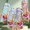 1PC Waffle Ice Cream Dessert Pattern 750ml Color Plastic Sports Water Bottle Leakproof Flip Straw Lid Suitable for Sports Office Home Use