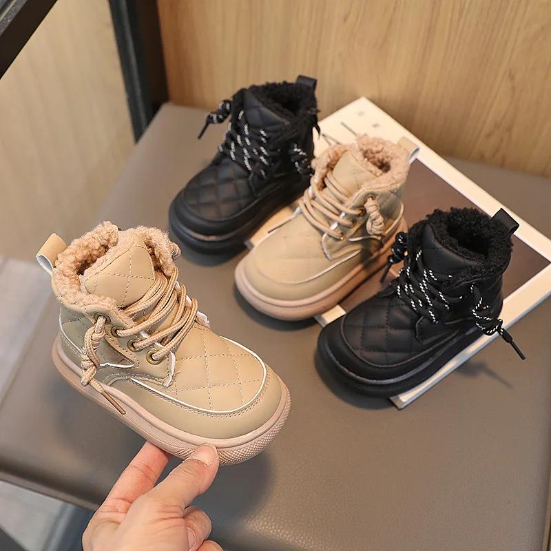 Осенне-зимние детские ботинки, теплые плюшевые ботинки для мальчиков и девочек, модная детская повседневная обувь, ботинки для мальчиков и девочек для детей