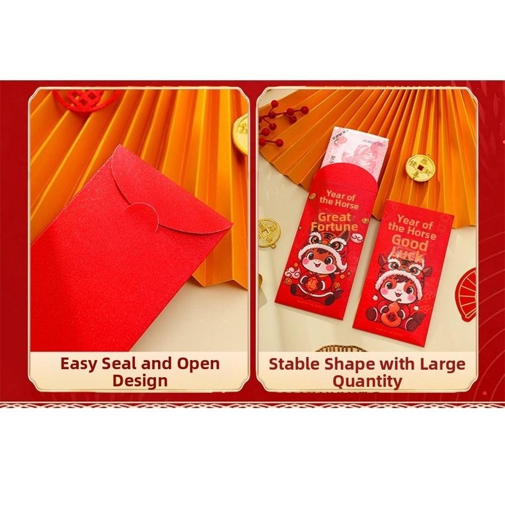6Pcs/Set Cute 2026 Horse Year Red Envelope Traditional Paper Blessings Printing The Year of The Horse Money Envelope Red Packet