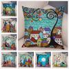 Colorful Cartoon House Pillowcase Retro Country Colors Urban Sofa Cushion Cover Home Car Decoration
