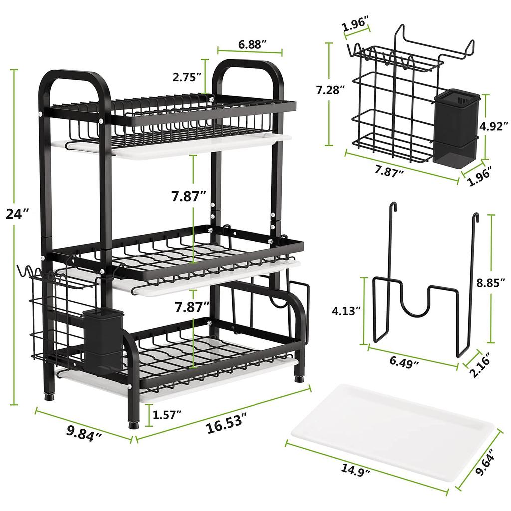 3 Tier Dish Drying Rack with Tray Utensil Holder,with Cutting Board Holder Drainboard Tray for Kitchen Counter Organizer Storage