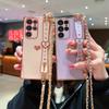 Case For Samsung Galaxy S23 S22 S21 Ultra S20 S21FE A14 A54 A13 A53 A23 A52 Electroplated Crossbody Chain Wriststrap Love Silicone Soft Cover