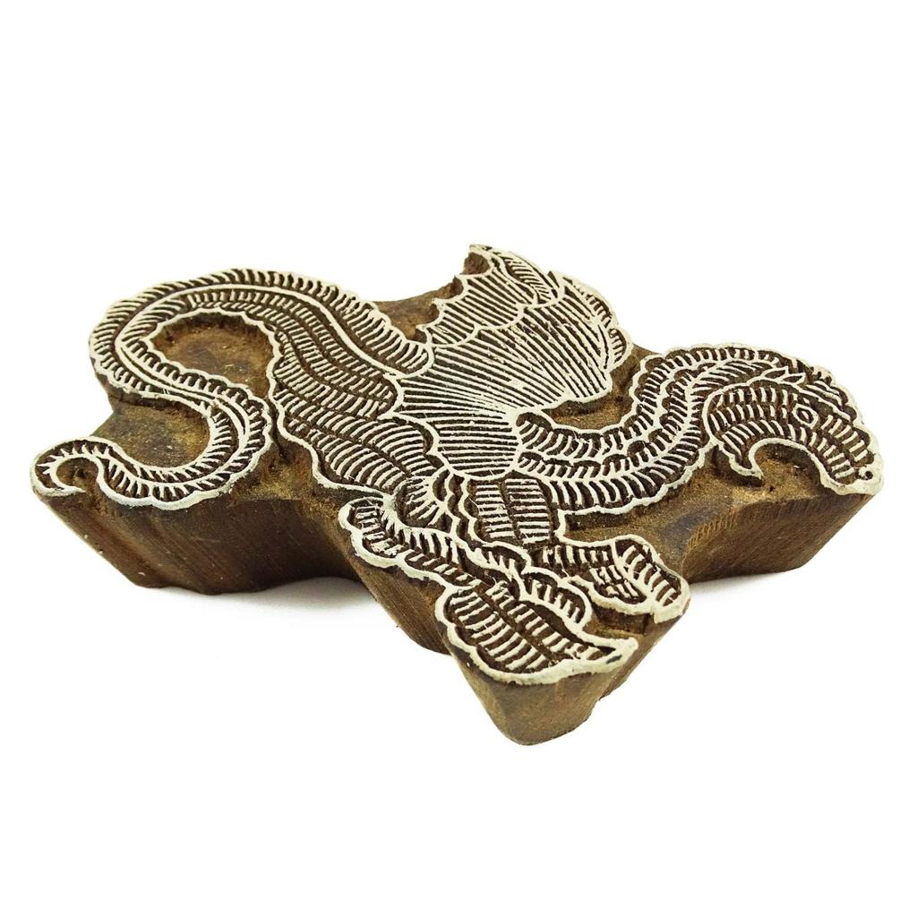 Индийский Дракон Деревянные Штампы Коричневый Ручной Печатный Блок Текстильный Деревянный