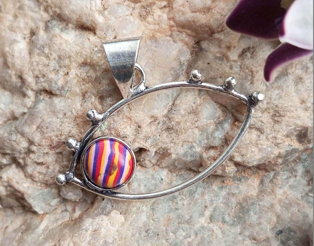 Rainbow Calsilica Gemstone 925 Sterling Silver Plated Casuel Pendant Jewelry NST-J2H17556
