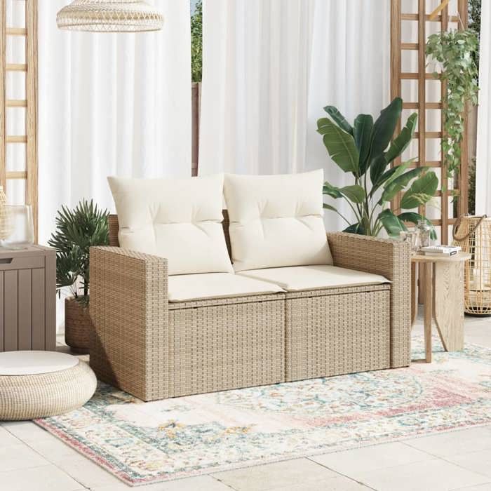 VidaXL Canapé de jardin avec coussins 2 places beige résine tressée 366060