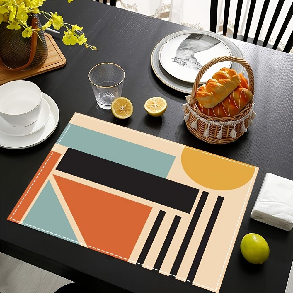 4pcs Linen Placemats Set, Colorful Card Stack Design, Suitable for Kitchen Dining Table Decor, Home Dinner Party Table Decoration, Household