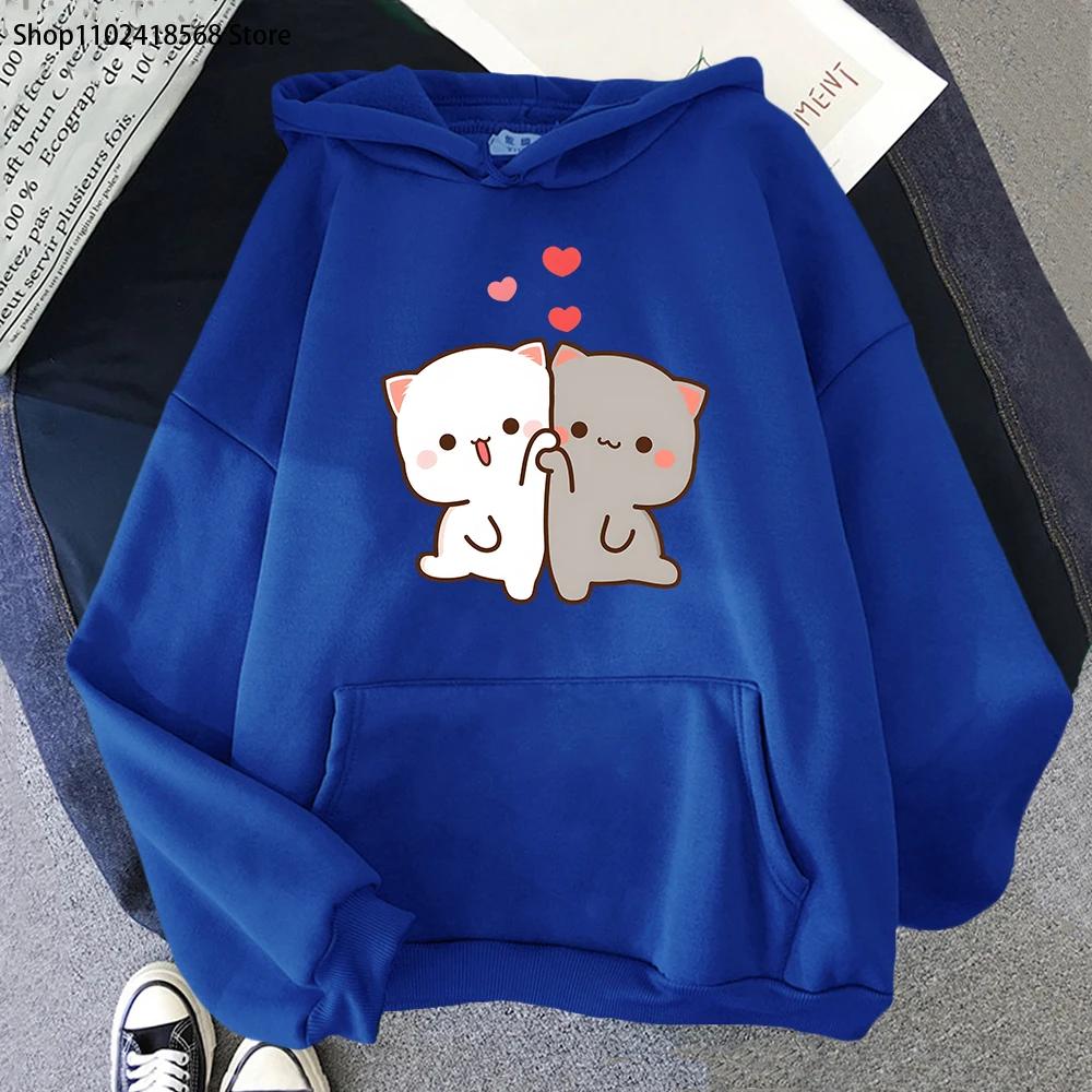 Mochi Peach и Goma Cute Cat Hoodies Foe Teen Girls Fashion Kawaii Sweatshirts Women Cartoon Tops Clothes