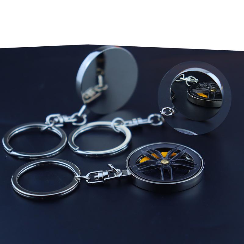 Upgraded Creative Metal Wheel Hub Keychain with Rotating Brake Disc and Caliper Design