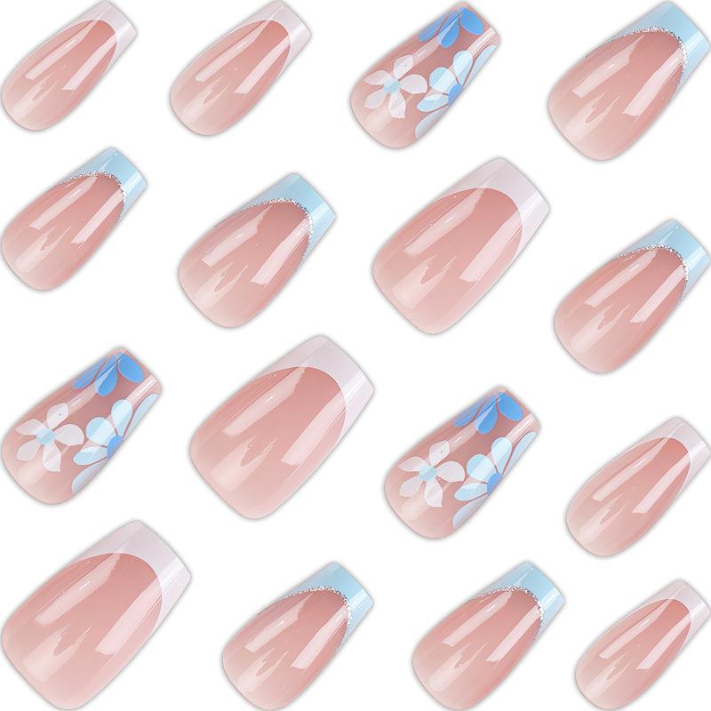 Wear Nail Haze Blue Floral French Manicure Patch Fresh Girly Spring And Summer Daisy Finished Manicure