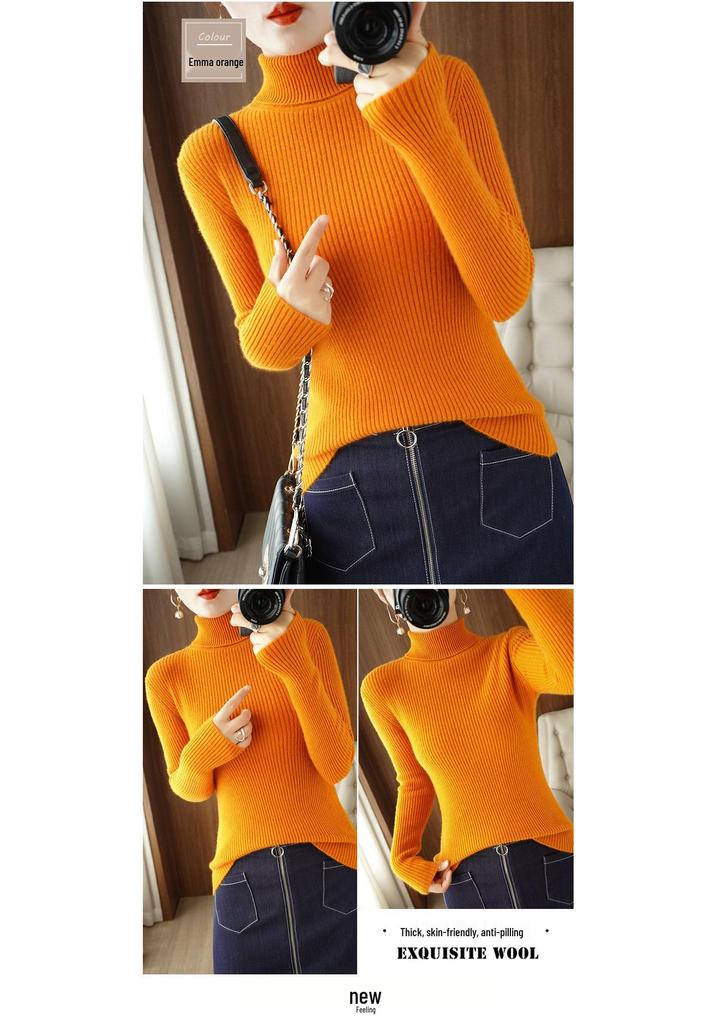 Women's Thickened Slim-Fit High-Neck Sweater - Autumn/Winter Pullover Knitted Base Layer with High-End Feel
