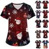 Women's Fashion V-neck Short Sleeve Workwear With Pockets Christmas Printed Tops