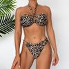2024 Leopard Print Lace-Up Strapless Two-Way Sexy Bikini Swimwear