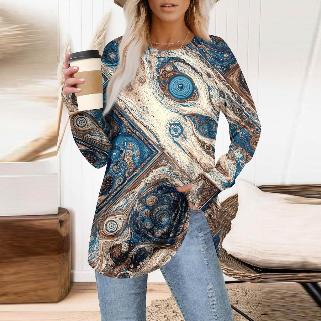 Womens Oversized Sweatshirt Graphic Sweater Long Sleeve Drop Shoulder Round Shirt Tops Vintage Clothes