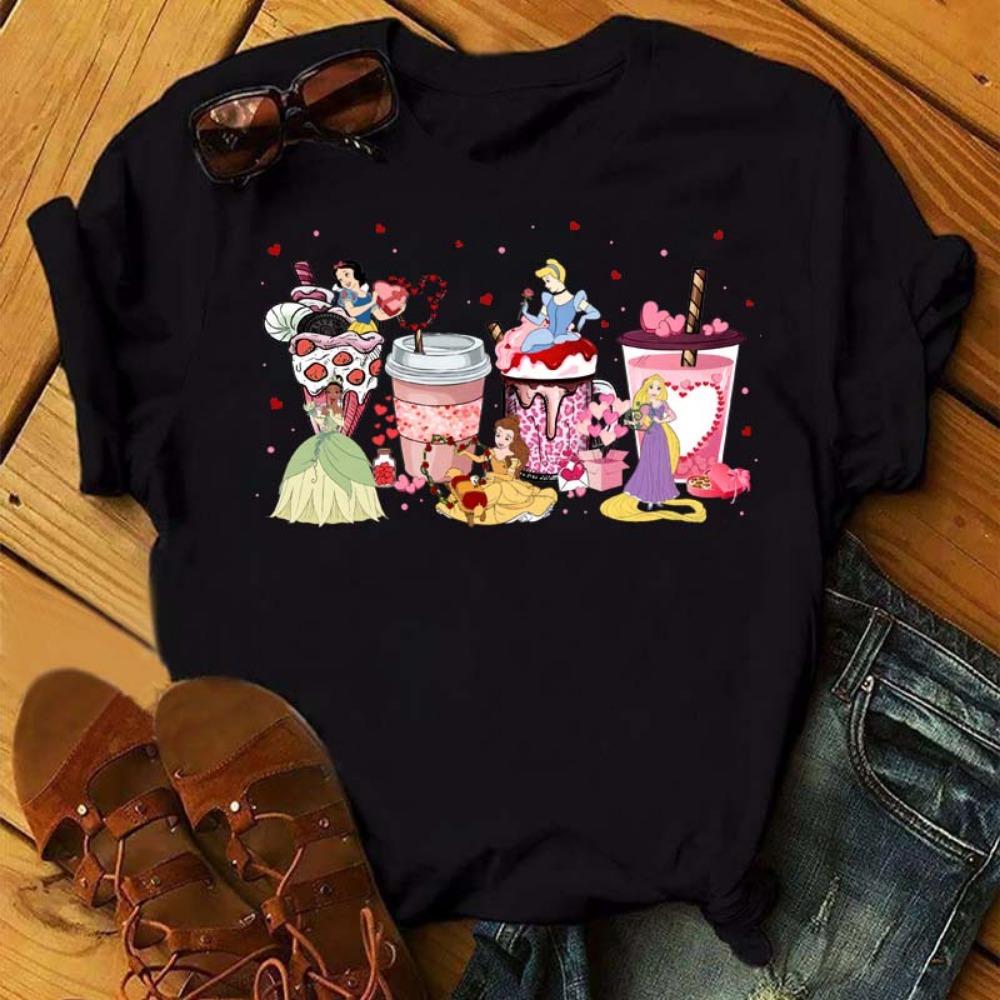 Kawaii Clothes Disney Princess Women T Shirt Tops Harajuku Cartoon Graphic Ladies Tees Cute T-shirt Female T Shirts