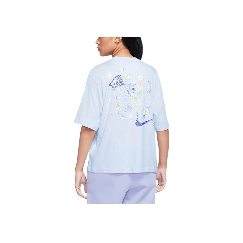 Nike Футболка с круглым вырезом и логотипом, модная, спортивная, удобная, дышащая, с коротким рукавом, спущенным плечом, женская, светло-фиолетовая FD9315-085