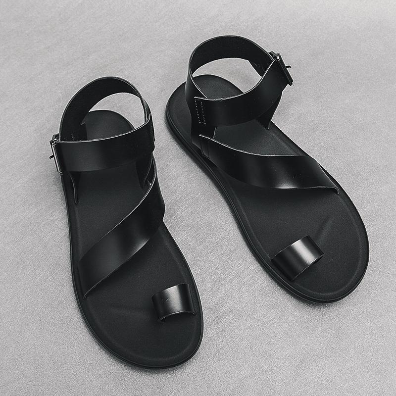 Модные летние новые мужские сандалии Нескользящие Плоский каблук Уличная пляжная обувь Корейская модная обувь Черно-белые 38-45 Мужские сандалии