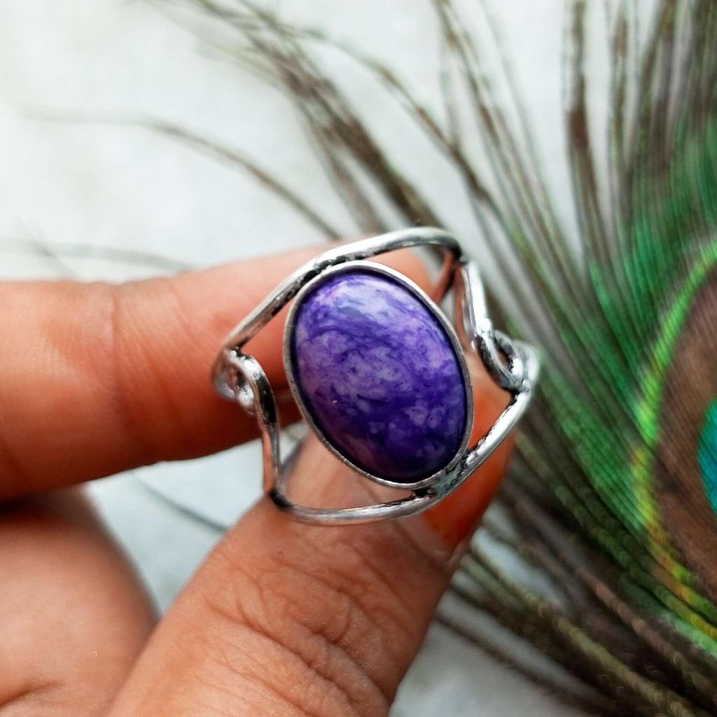 Charoite Gemstone 925 Sterling Silver Plated Adjustable Ring Jewelry NST-J2H21778