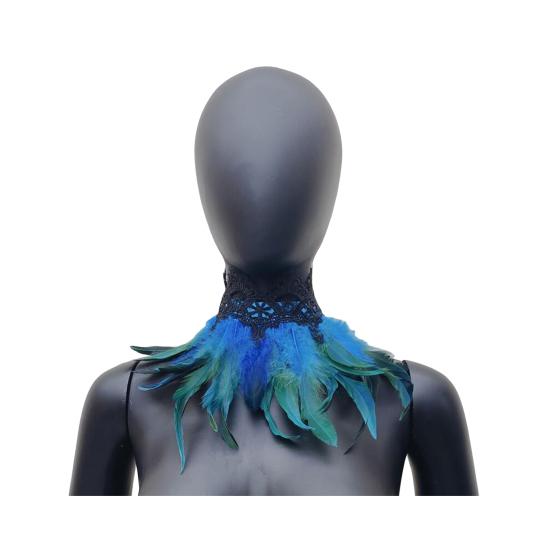 Шарф из перьев с регулируемым черным кружевом для женщин, костюм на Хэллоуин, поддельный воротник, аксессуар для костюма павлина