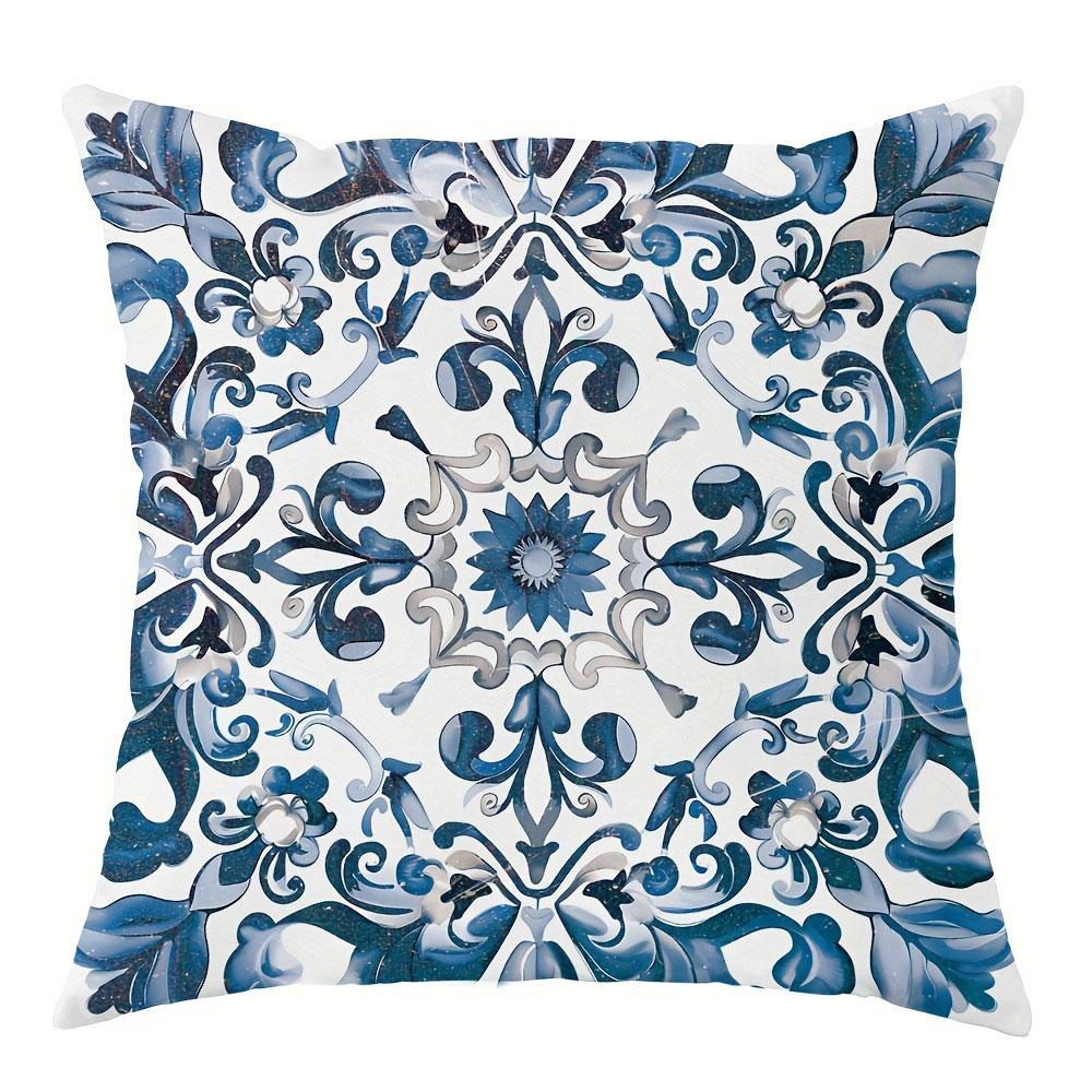 Blue And White Retro Pattern Home Decor Pillowcase Living Room Sofa Polyester Cushion Cover With Zipper